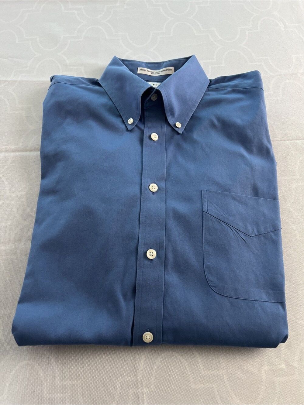 Paul Frederick Finest Two Ply Cotton Pinpoint Blue Dress Shirt 15.5-32 Slim Fit